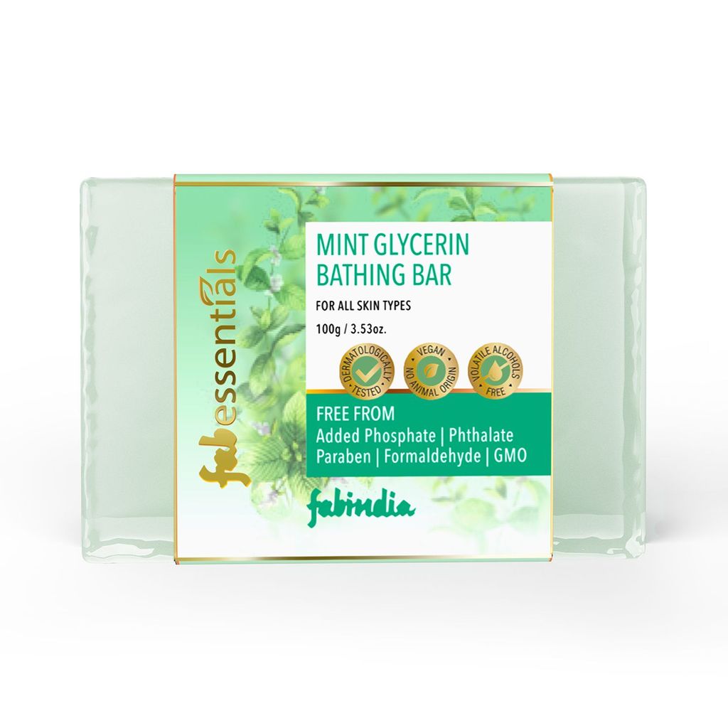 Fabessentials Mint Glycerin Bathing Bar | with Natural Bioactives | for Cleansing, Nourishing and Rejuvenating Skin | Vegan & Toxin Free - 100 gm