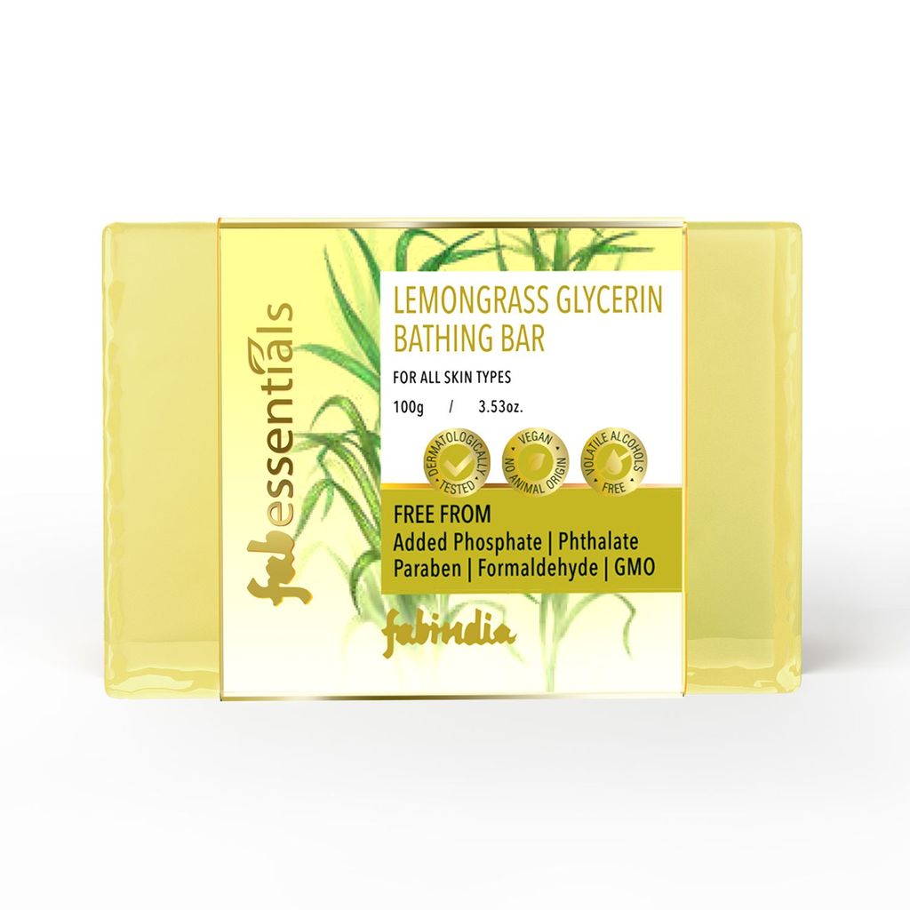 Fabessentials Lemongrass Glycerin Bathing Bar | with Natural Bioactives | for Cleansing, Nourishing and Rejuvenating Skin | Vegan & Toxin Free - 100 gm