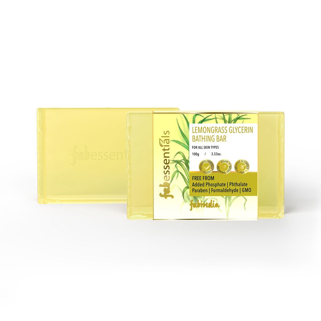 Fabessentials Lemongrass Glycerin Bathing Bar | with Natural Bioactives | for Cleansing, Nourishing and Rejuvenating Skin | Vegan & Toxin Free - 100 gm