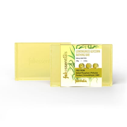 Fabessentials Lemongrass Glycerin Bathing Bar | with Natural Bioactives | for Cleansing, Nourishing and Rejuvenating Skin | Vegan & Toxin Free - 100 gm