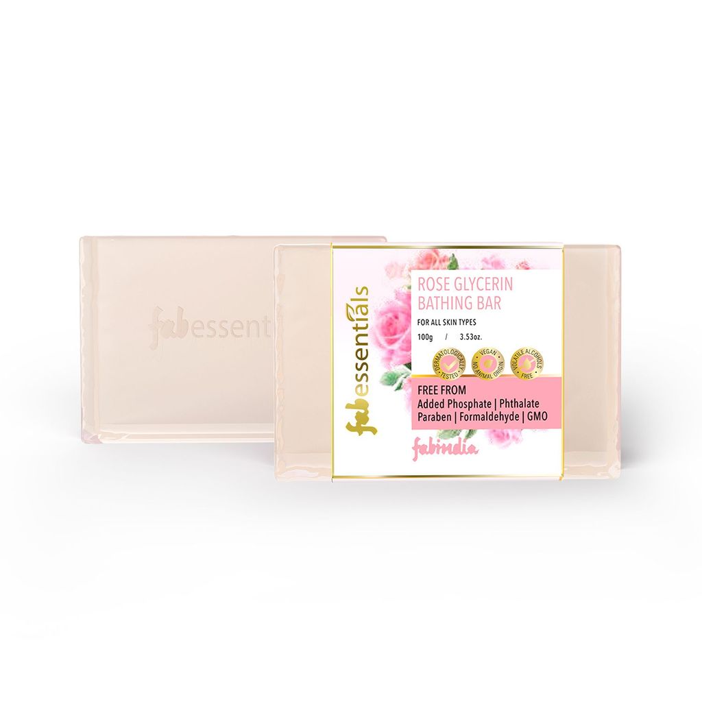 Fabessentials Rose Glycerin Bathing Bar | with Natural Bioactives | for Cleansing, Refreshing and Youthful Glow | Vegan & Toxin Free - 100 gm