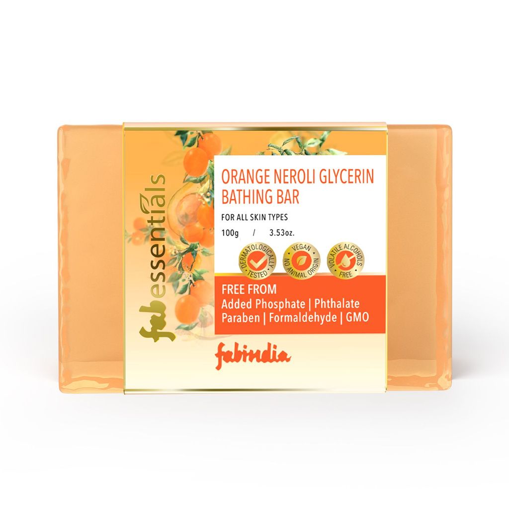 Fabessentials Orange Neroli Bathing Bar | with Natural Bioactives | for Skin Brightening and Radiant Glow | Vegan & Toxin Free - 100 gm