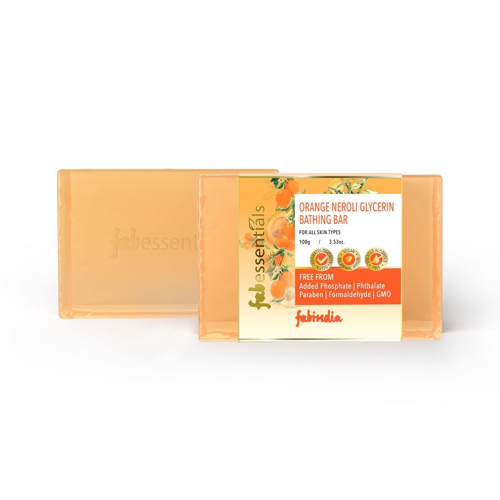 Fabessentials Orange Neroli Bathing Bar | with Natural Bioactives | for Skin Brightening and Radiant Glow | Vegan & Toxin Free - 100 gm