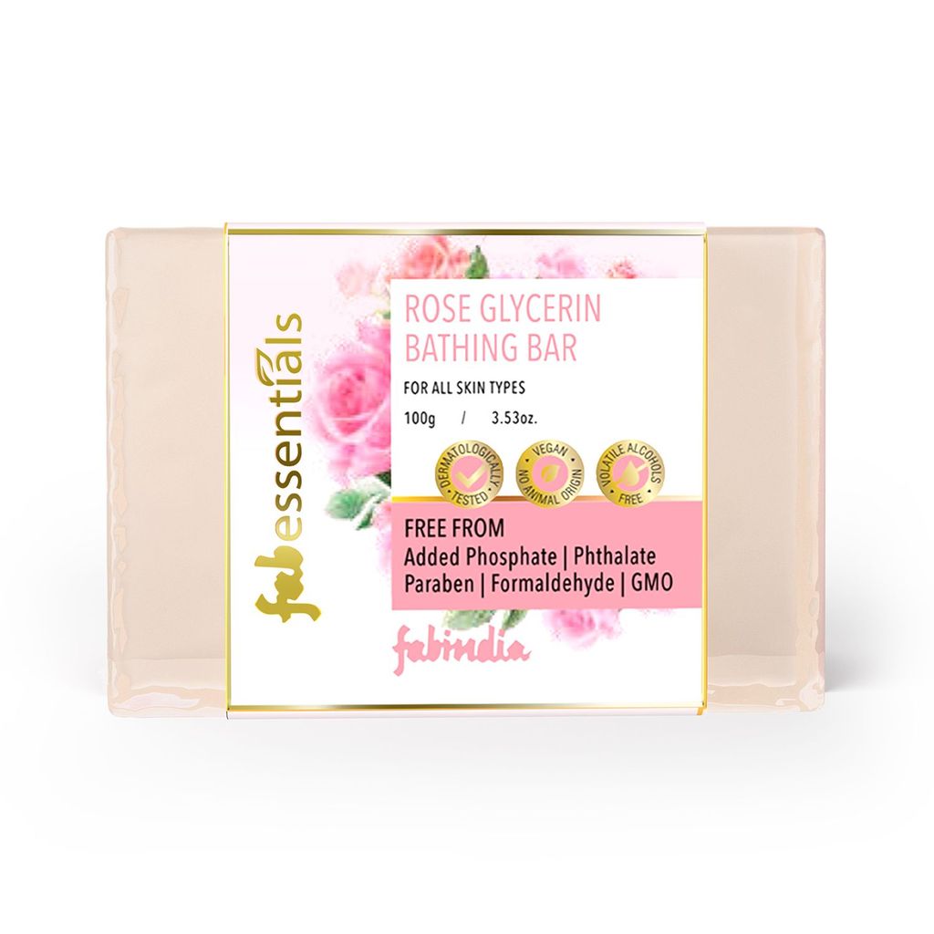 Fabessentials Rose Glycerin Bathing Bar | with Natural Bioactives | for Cleansing, Refreshing and Youthful Glow | Vegan & Toxin Free - 100 gm