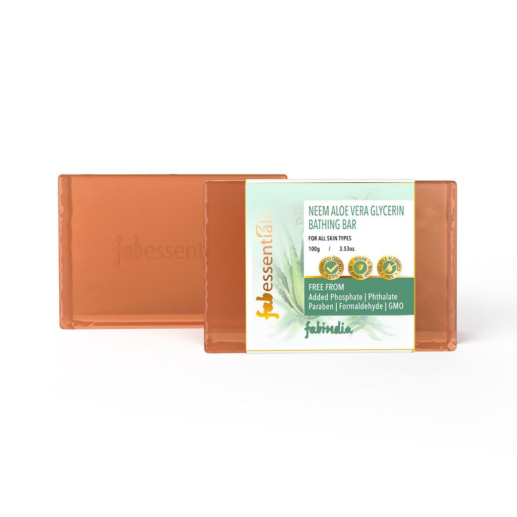 Fabessentials Neem Aloe Vera Glycerin Bathing Bar | with Natural Bioactives | for Cleansing, Nourishing and Refreshing Skin | Vegan & Toxin Free - 100 gm