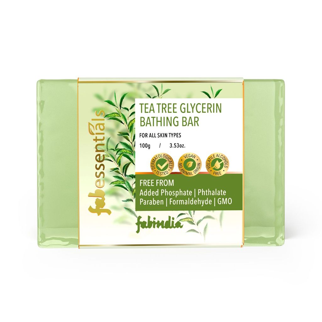 Fabessentials Tea Tree Glycerin Bathing Bar | with Natural Bioactives | Cleansing, Refreshing and Nourishing | Vegan & Toxin Free - 100 gm