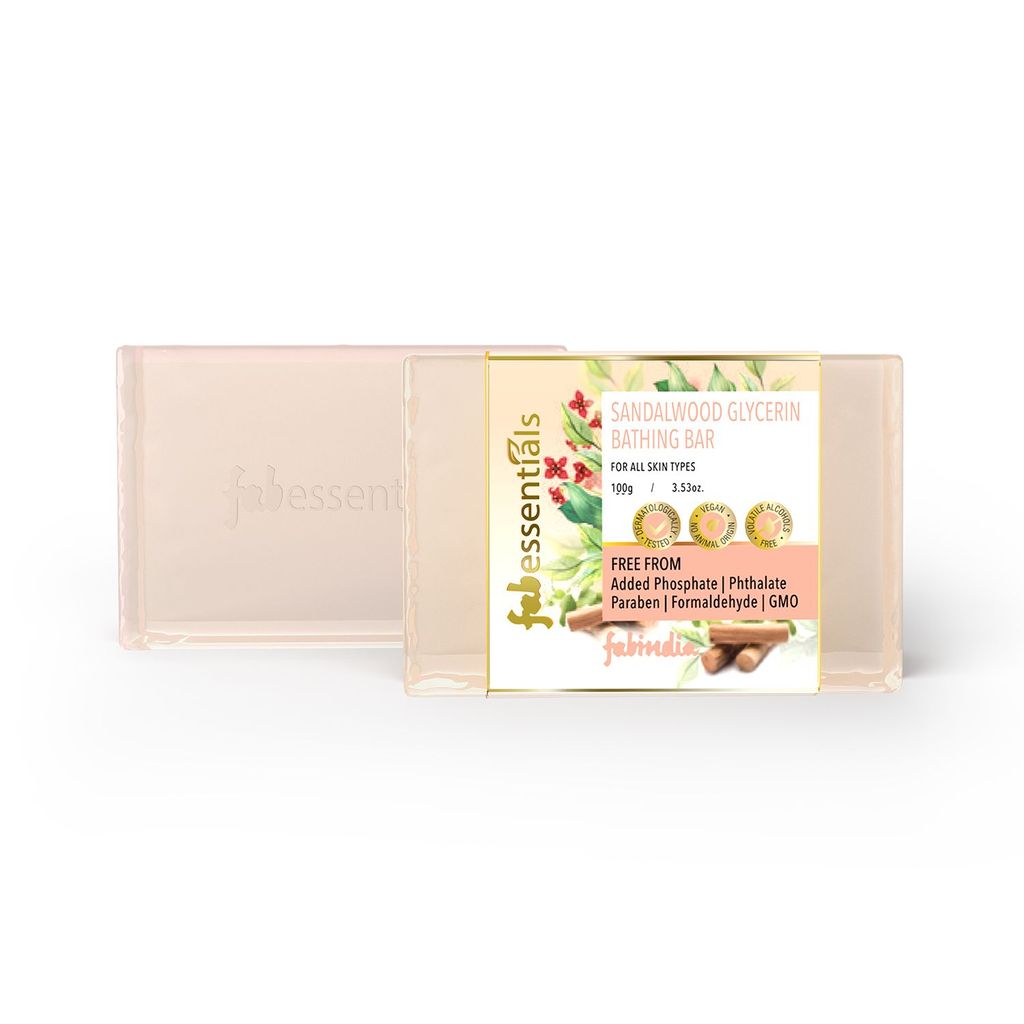 Fabessentials Sandalwood Glycerin Bathing Bar | with Natural Bioactives | for Younger Looking and Glowing Skin | Vegan & Toxin free - 100 gm