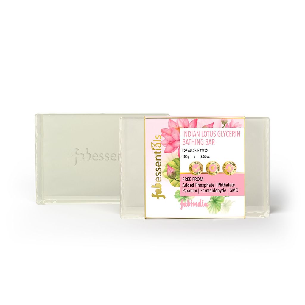 Fabessentials Indian Lotus Glycerin Bathing Bar | with Natural Bioactives | for Cleansing, Nourishing and Rejuvenating Skin | Vegan & Toxin Free - 100 gm