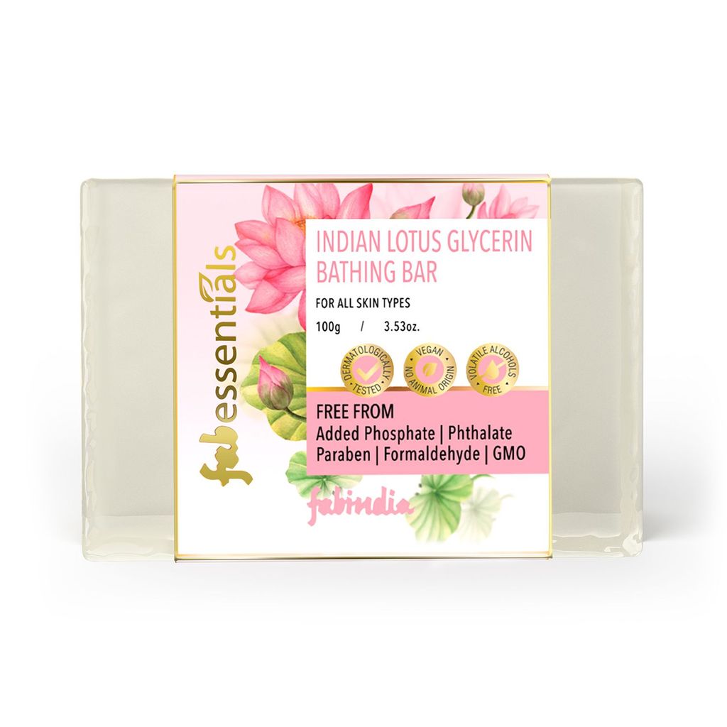 Fabessentials Indian Lotus Glycerin Bathing Bar | with Natural Bioactives | for Cleansing, Nourishing and Rejuvenating Skin | Vegan & Toxin Free - 100 gm