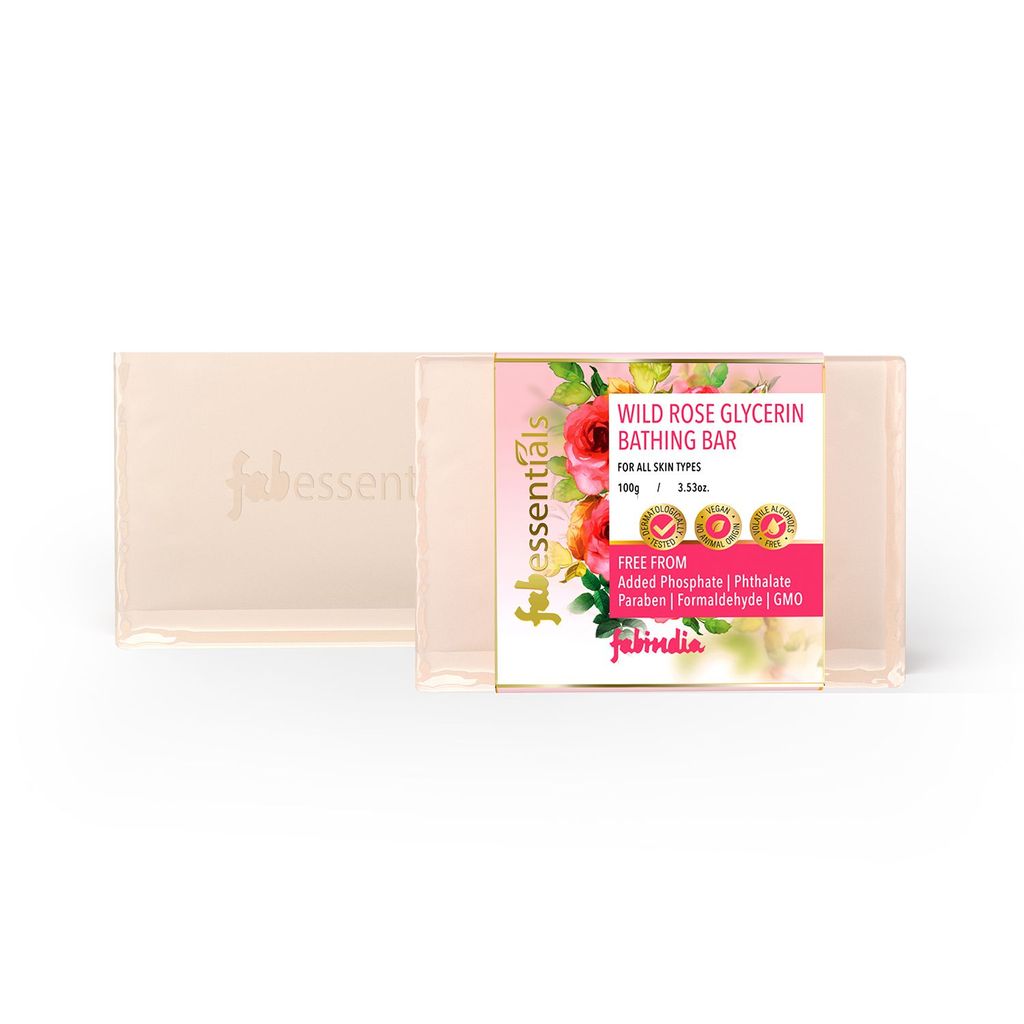 Fabessentials Wild Rose Glycerin Bathing Bar | with Castor Oil & Aloe Vera | for Refreshing, Nourishing and Cleansing Skin | Vegan & Toxin Free - 100 gm