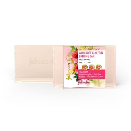 Fabessentials Wild Rose Glycerin Bathing Bar | with Castor Oil & Aloe Vera | for Refreshing, Nourishing and Cleansing Skin | Vegan & Toxin Free - 100 gm