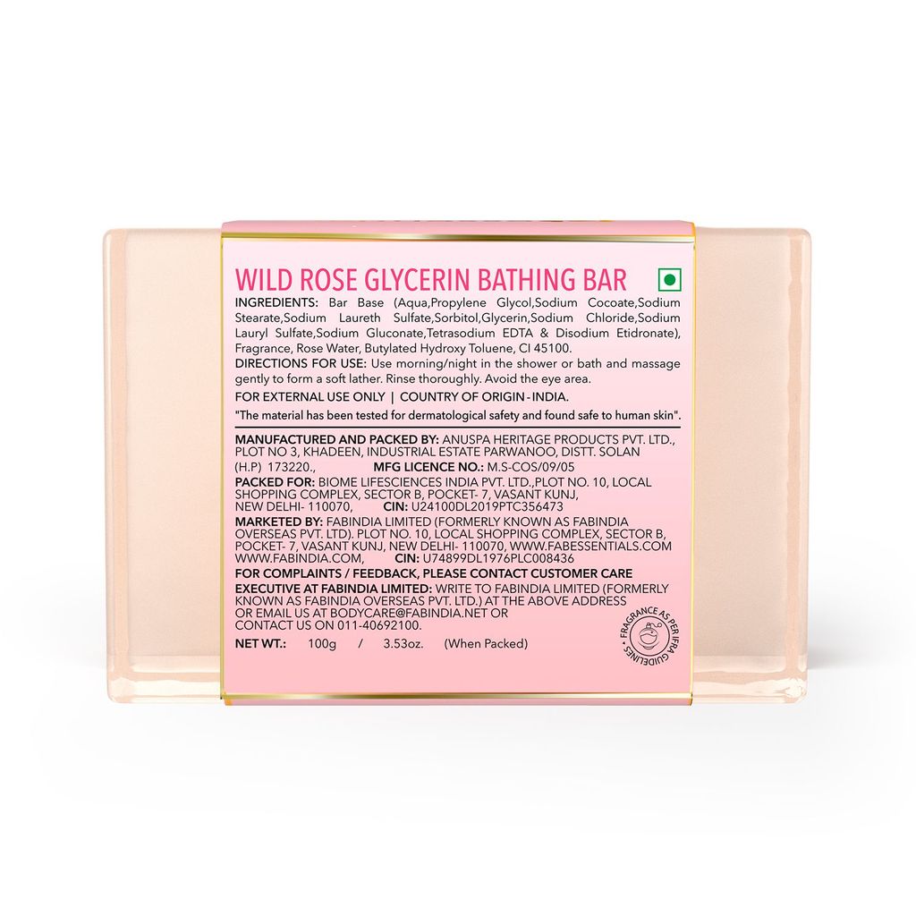 Fabessentials Wild Rose Glycerin Bathing Bar | with Castor Oil & Aloe Vera | for Refreshing, Nourishing and Cleansing Skin | Vegan & Toxin Free - 100 gm