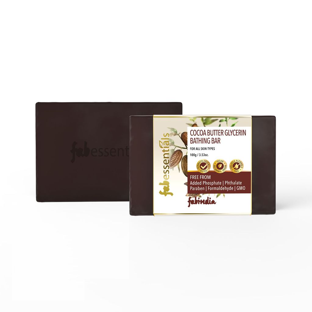 Fabessentials Cocoa Butter Glycerin Bathing Bar | with Castor Oil| for Cleansing, Nourishing and Rejuvenating Skin | Vegan & Toxin Free - 100 gm