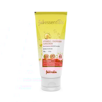 Fabessentials Vitamin E Calendula Suncreen SPF 45 PA++++ | infused with Gotu Kola | gives Broad Spectrum UVA & UVB Protection | Dermatologically Tested - 100 ml
