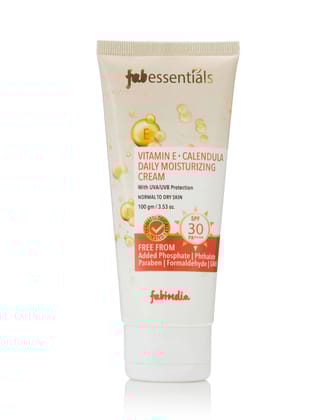 Fabessentials Vitamin E Calendula Daily Moisturizing Cream SPF 30 PA++++ | infused with Marigold, Shea Butter, Borage Seed Oil & Vitamin A-C-E Complex | gives UVA & UVB Protection |Dermatologically Tested | for Normal to Dry Skin - 100 gm