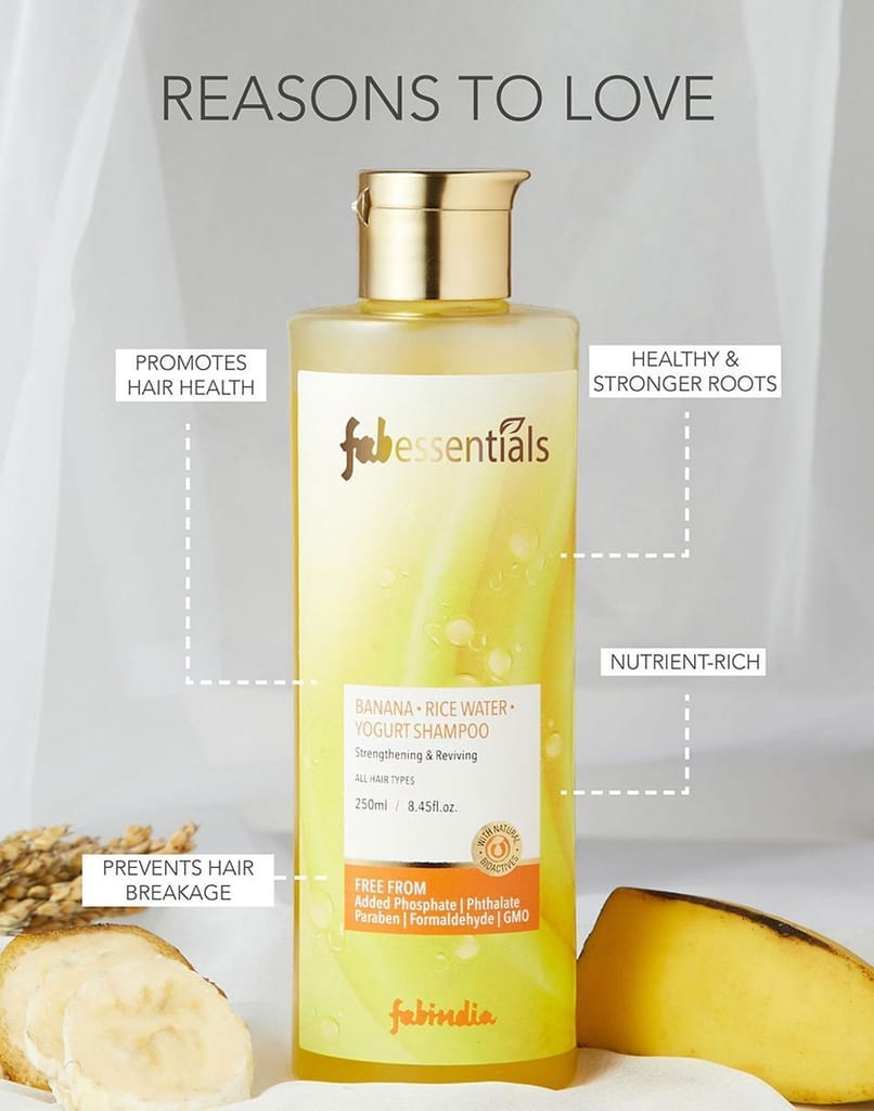 Fabessentials Banana Rice Water Yogurt Shampoo | with Olive Oil | Strengthening & Reviving | Promotes Hair Health & Support Strong & Healthy Roots | PH 5.5 - 250 ml