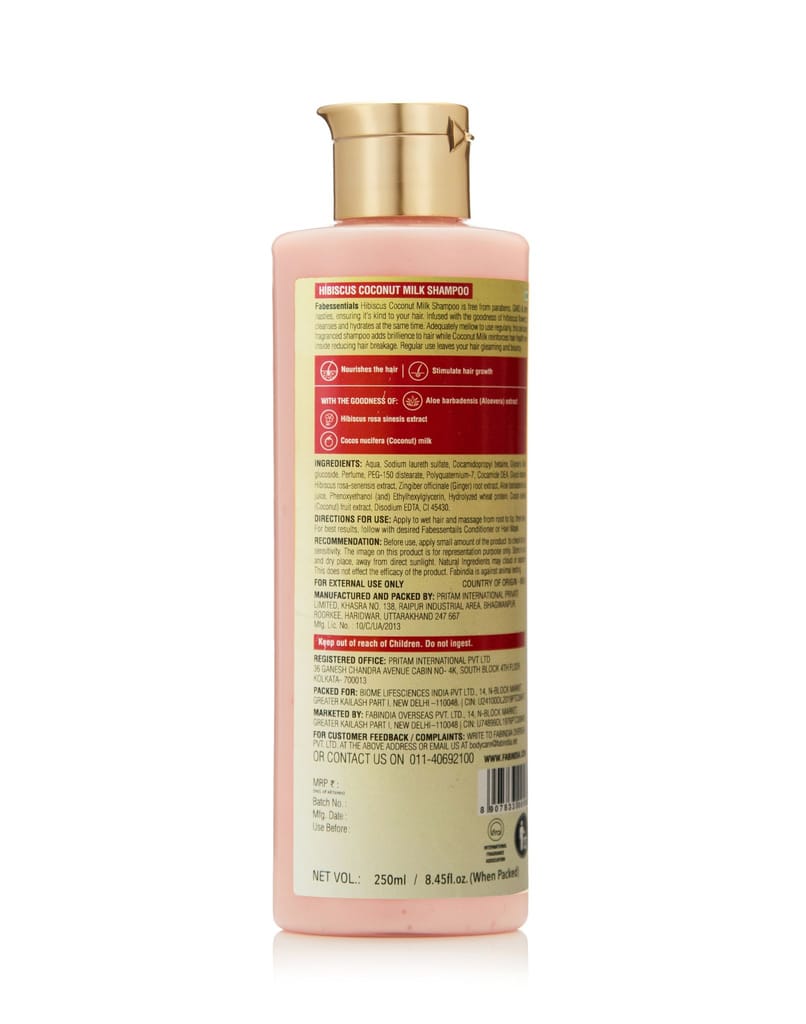 Fabessentials Hibiscus Coconut Milk Shampoo | infused with Ginger Root Extract & Hydrolysed Wheat Protein | Nourishes Hair and Stimulates Hair Growth| pH 5.5 - 250 ml