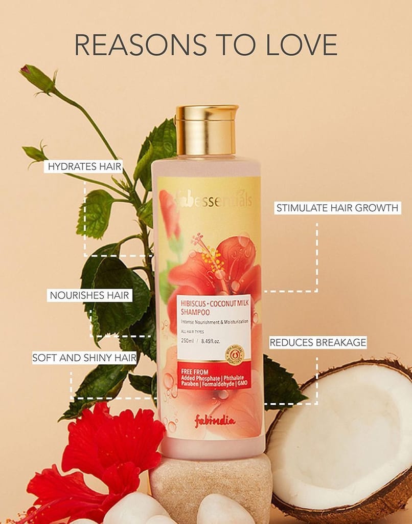 Fabessentials Hibiscus Coconut Milk Shampoo | infused with Ginger Root Extract & Hydrolysed Wheat Protein | Nourishes Hair and Stimulates Hair Growth| pH 5.5 - 250 ml