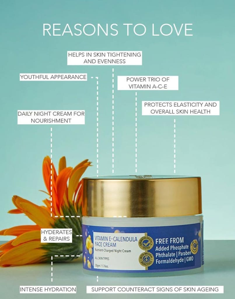 Fabessentials Vitamin E Calendula Night Cream | Nutrient Charged along with Natural-Moisturising Factor | Reduces Signs of Ageing, Fine Lines & Wrinkles for Nourished & Younger Looking Skin - 100 gm
