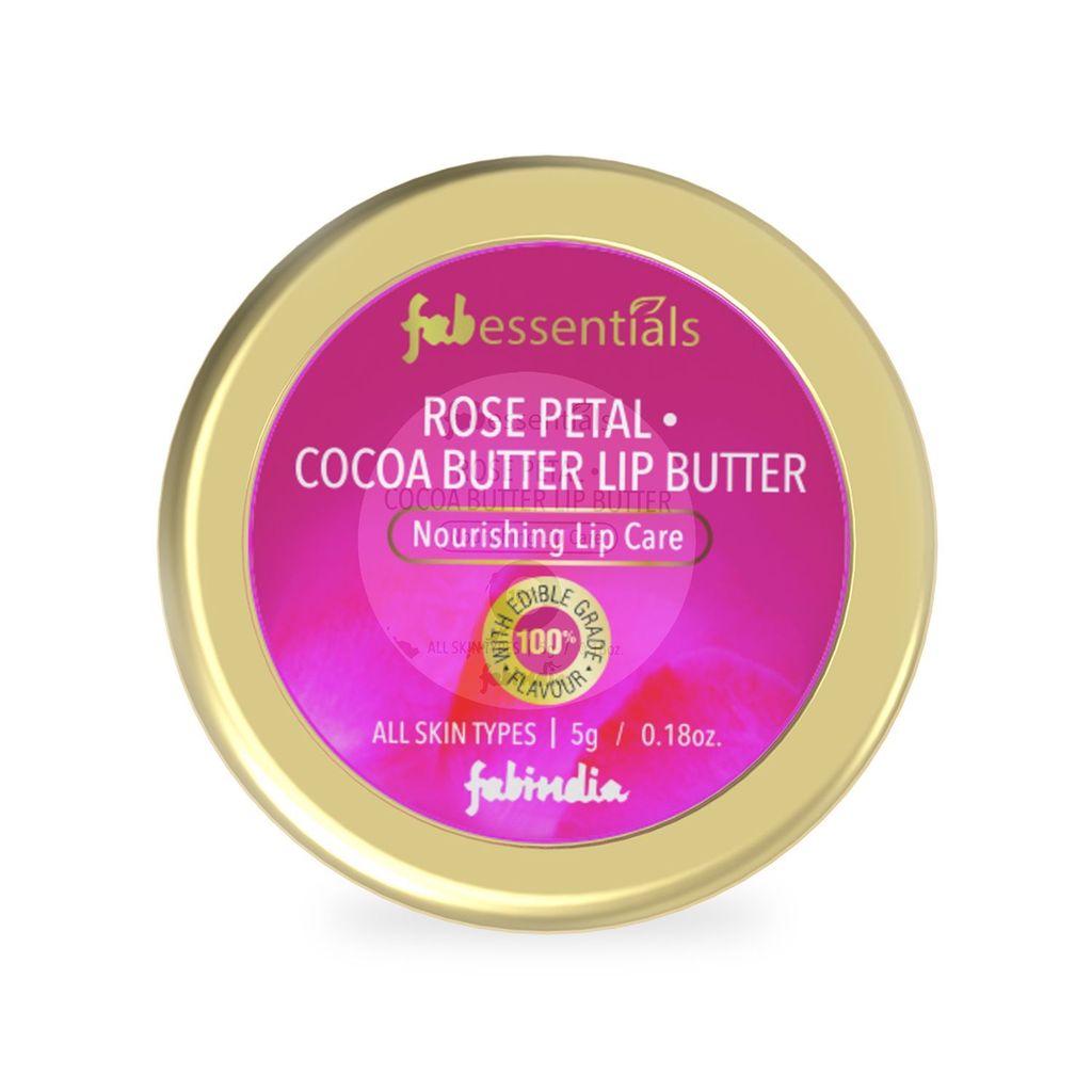 Fabessentials Rose Petal Cocoa Butter Lip Butter | infused with Coconut Oil & Shea Butter | with 100% Edible Grade Flavour & No Artificial Fragrance | for Instant Light Weight Lip Moisturisation - 5 gm
