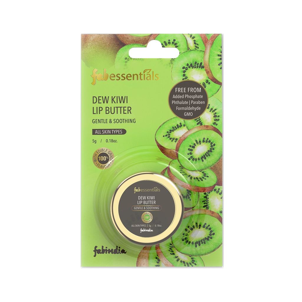 Fabessentials Dew Kiwi Lip Butter | infused with Shea Butter- & Bees Wax | with 100% Edible Grade Flavour & No Artificial Fragrance | for Instant Light Weight Lip Moisturisation - 5 gm
