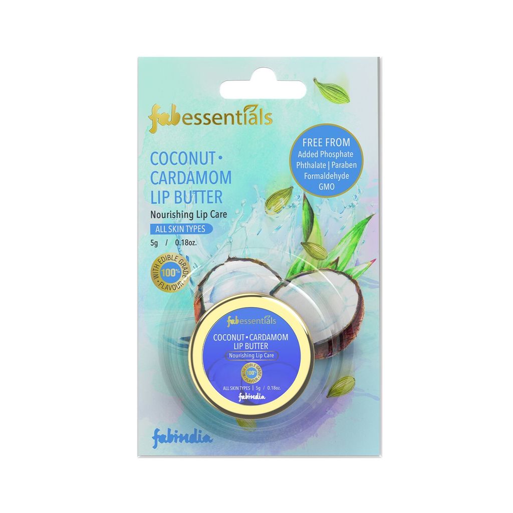 Fabessentials Coconut Cardamon Lip Butter | infused with Shea Butter | with 100% Edible Grade Flavour & No Artificial Fragrance | for Instant Light Weight Lip Moisturisation - 5 gm