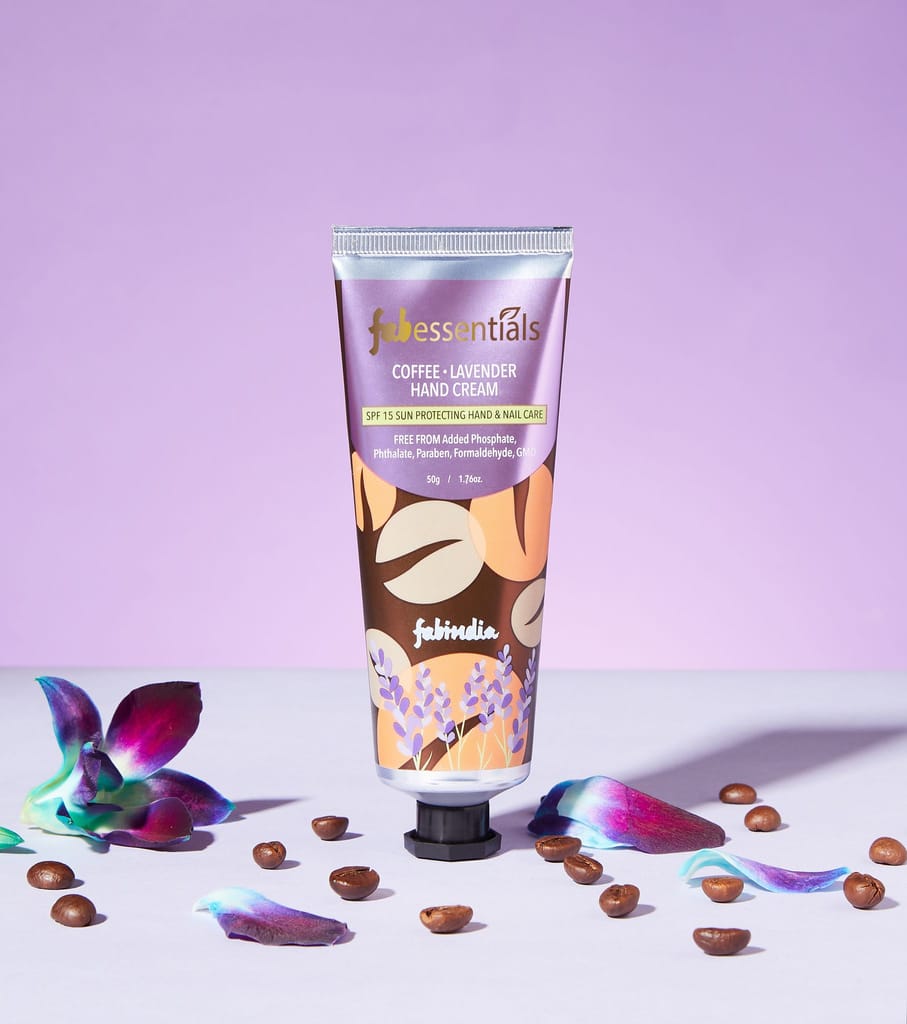 Fabessentials Coffee Lavender Hand Cream - SPF 15 | with the Goodness of Shea Butter | Protects from Premature Ageing Affects Caused by Sun Exposure | Moisturises & Nourishes Hand & Nail Cuticles - 50 gm