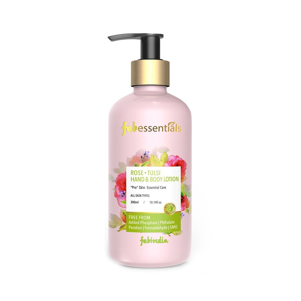 Fabessentials Rose Tulsi Hand & Body Lotion | infused with Shea Butter | Moisturises & Softens Rough Skin, Hand & Nail Cuticles - 300 ml