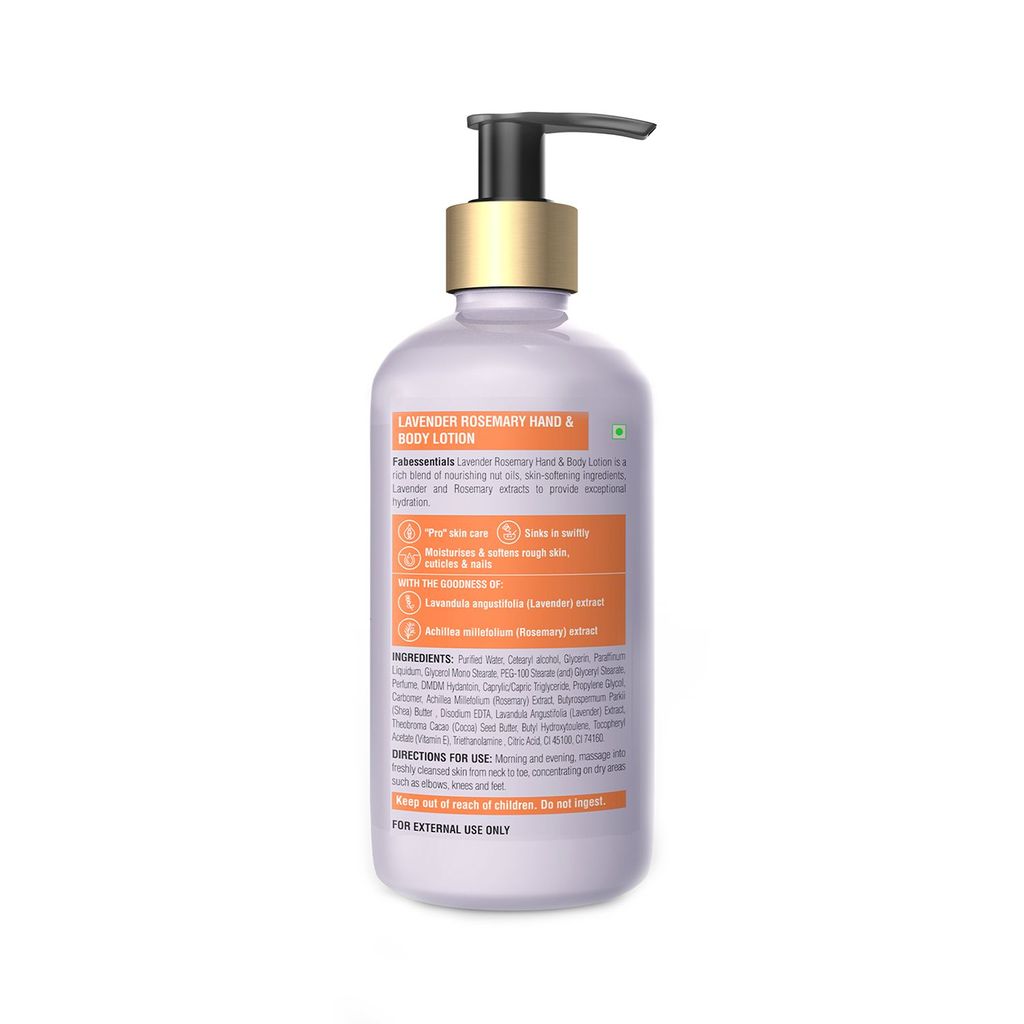 Fabessentials Lavender Rosemary Hand & Body Lotion | enriched with Shea Butter & Cocoa Seed Butter | Moisturises & Softens Rough Skin, Hand & Nail Cuticles - 300 ml