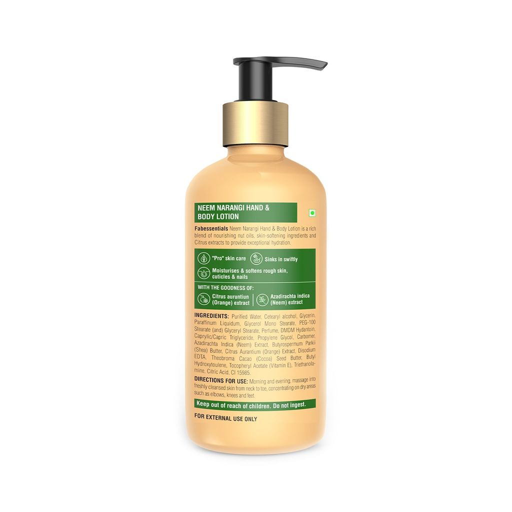 Fabessentials Neem Narangi Hand & Body Lotion | infused with Shea Butter & Cocoa Seed Butter | Moisturises & Softens Rough Skin, Hand & Nail Cuticles - 300 ml