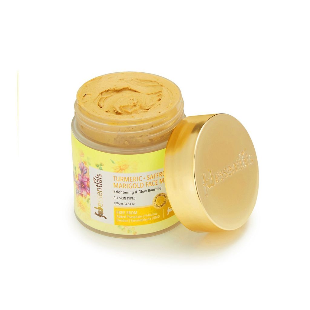 Fabessentials Turmeric Saffron Marigold Face Mask | with Kaolin & Bentonite Clay | for Tan removal, Skin Brightening & Glow Boosting - 100 gm