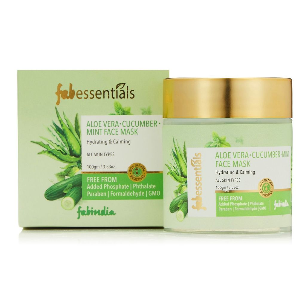 Fabessentials Aloe Vera Cucumber Mint Face Mask | with Kaolin & Lotus extract | combats Dryness & Redness | Hydrating, Cooling, Calming & Refreshing - 100 gm