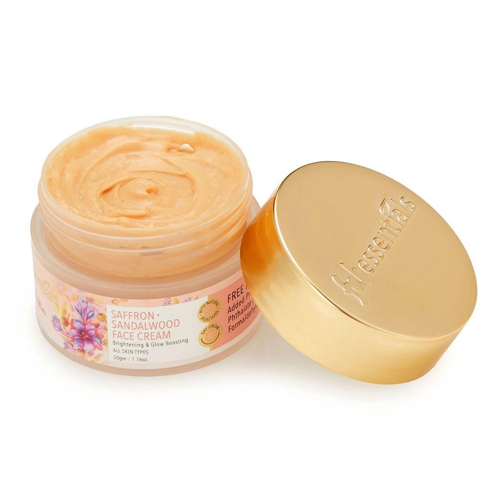 Fabessentials Saffron Sandalwood Face Cream | with Allantoin, Kokum Butter, Murumuru Seed Butter & Gold Radiance | for Bright, Radiant & Glowing Skin | 3-in-1 Day Cream to Moisturise, Glow & Prime with One Cream - 50gm