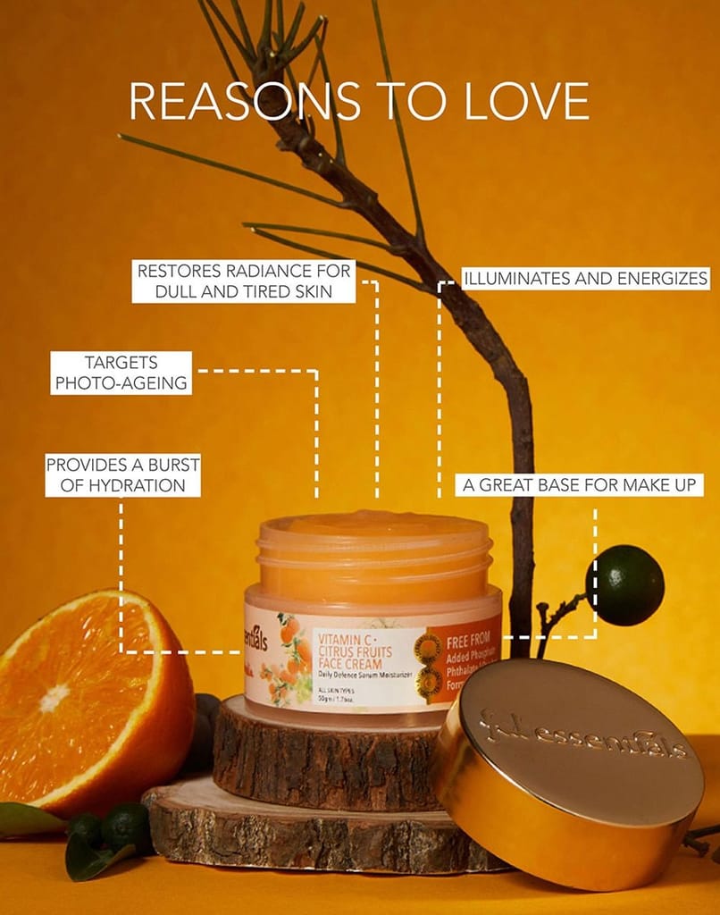 Fabessentials Vitamin C Face Cream | with Aloe Vera Juice, Allantoin & Kokum Seed Butter | Daily Defence Serum Moisturiser for Instant Hydration & Illuminating Skin | Targets Photo-Ageing & Gives Youthful Radiance - 50 gm