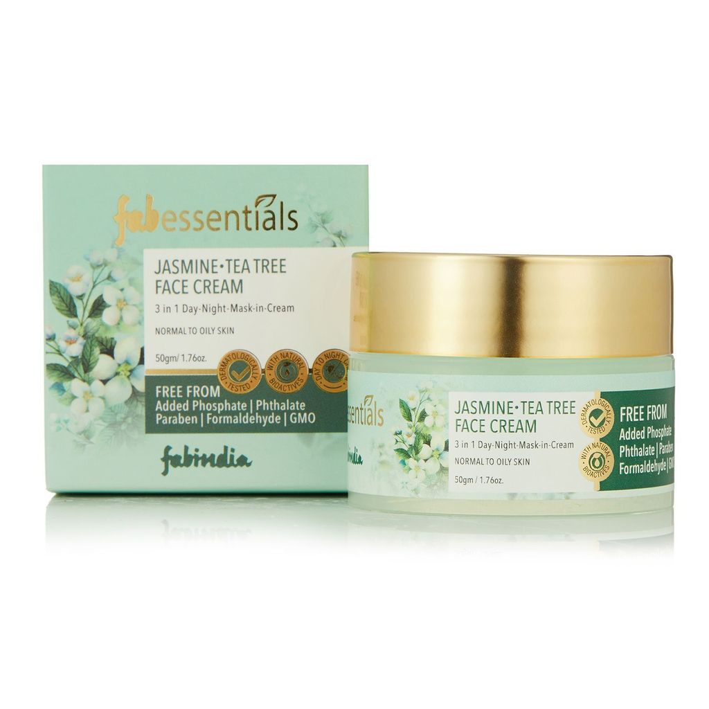 Fabessentials Jasmine Tea Tree Face Cream | with the Goodness of Niacinamide & Citronellol | 3-in-1 Day-Night-Mask-in-Cream | Combat the Appearance of Blemishes, Acne and Breakouts - 50 gm