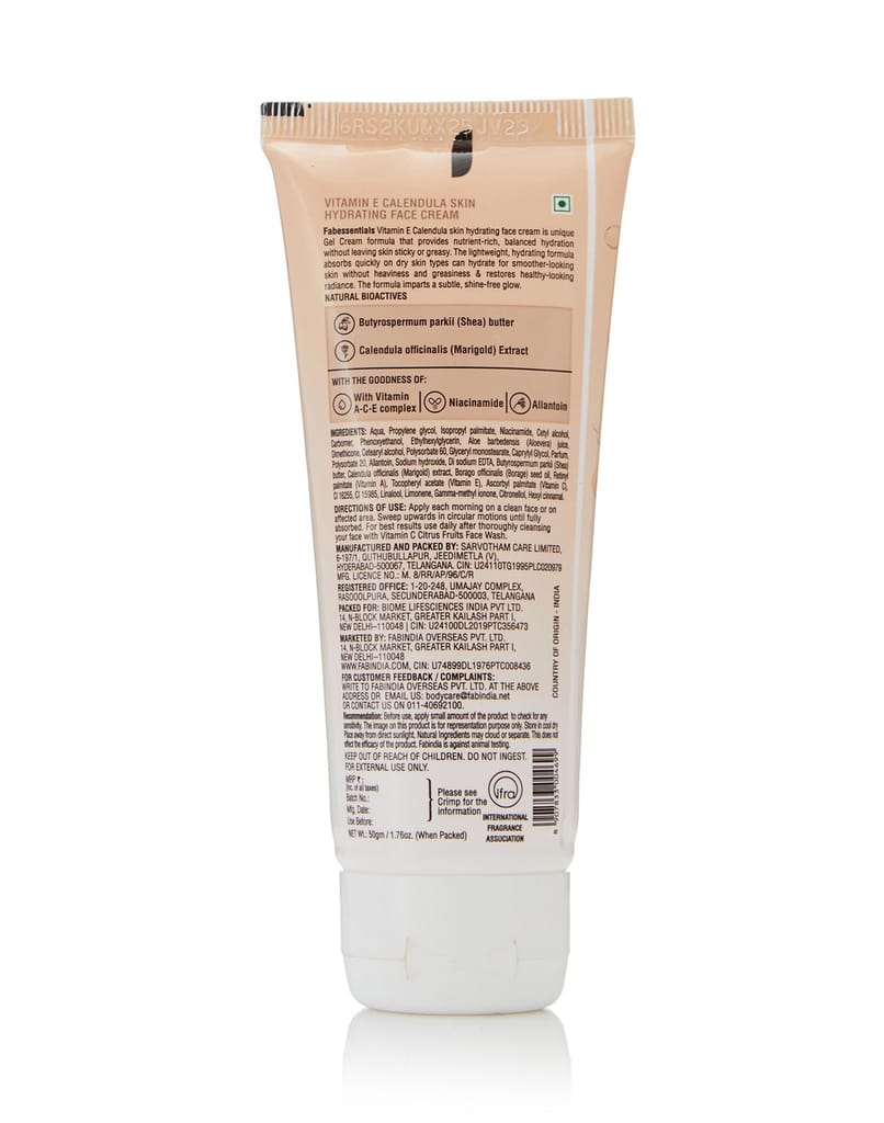 Fabessentials Vitamin E Calendula Skin Hydrating Face Cream | infused with Vitamin A-C-E Complex & Niacinamide | for Deep Nourishment and Hydration | Lightweight & Non-greasy Day Cream to Minimize Enlarged Pores - 50gm