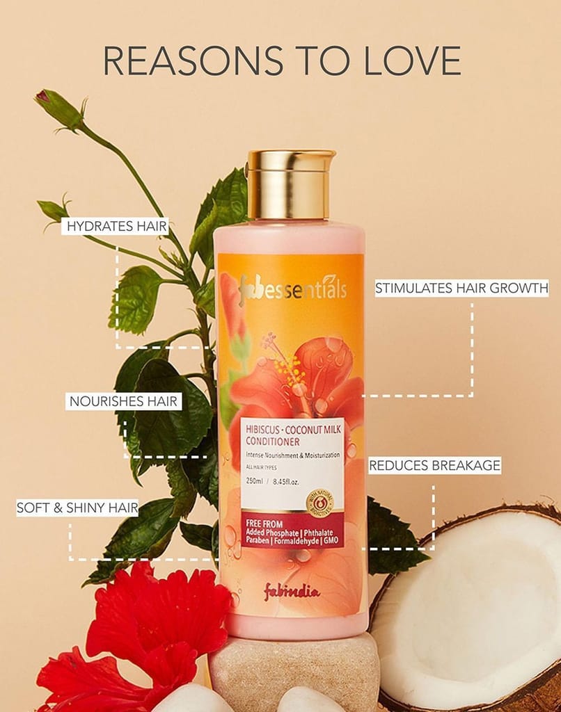 Fabessentials Hibiscus Coconut Milk Conditioner | infused with Natural Bioactives | Intense Nourishment Hair, Moist - 250 ml