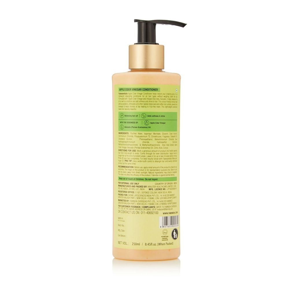 Fabessentials Apple Cider Vinegar Conditioner | enriched with Avacado Oil | made with Certified Organic Ingredients | for Daily Repair & Cuticle Seal | For Long and Shiny Hair| Colour-friendly - 250 ml