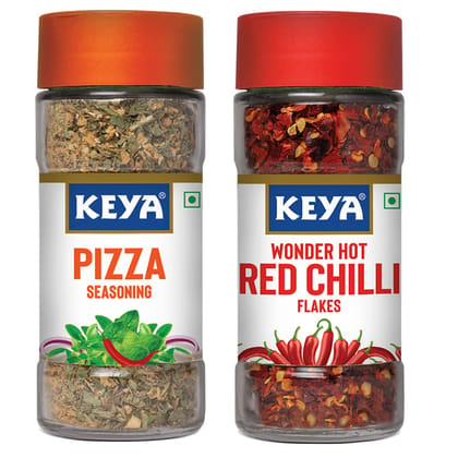 Keya Combo of Pizza Seasoning 45gm, Red Chilli Flakes 41gm, Pack of 2