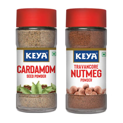 Keya Exotic Spices Combo, Cardamom Powder 51gm, Nutmeg Powder 65gm, Pack of 2
