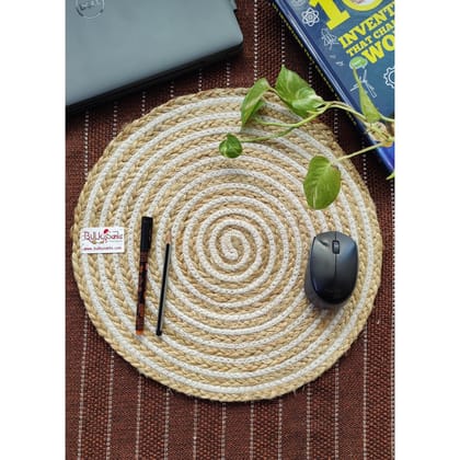 BulkySanta Placement Mats | Eco-friendly handmade cotton placemats | Reversable use | washable and sustainable | Round (Size - 15" x 15") (Cotton, Jute)
