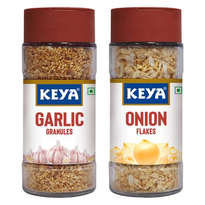 Keya Garlic Granules 55gm, Onion Flakes 41gm, Pack of 2