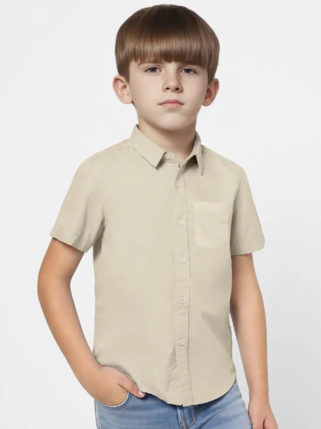Teen Boys Beige Solid Casual Shirts