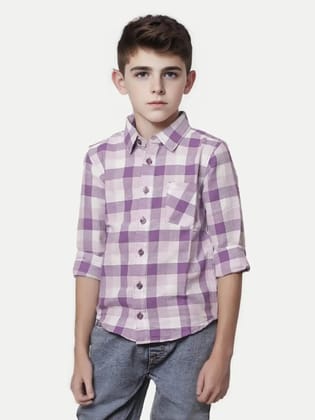 Teen Boys Madras Checked Shirt- White Colour