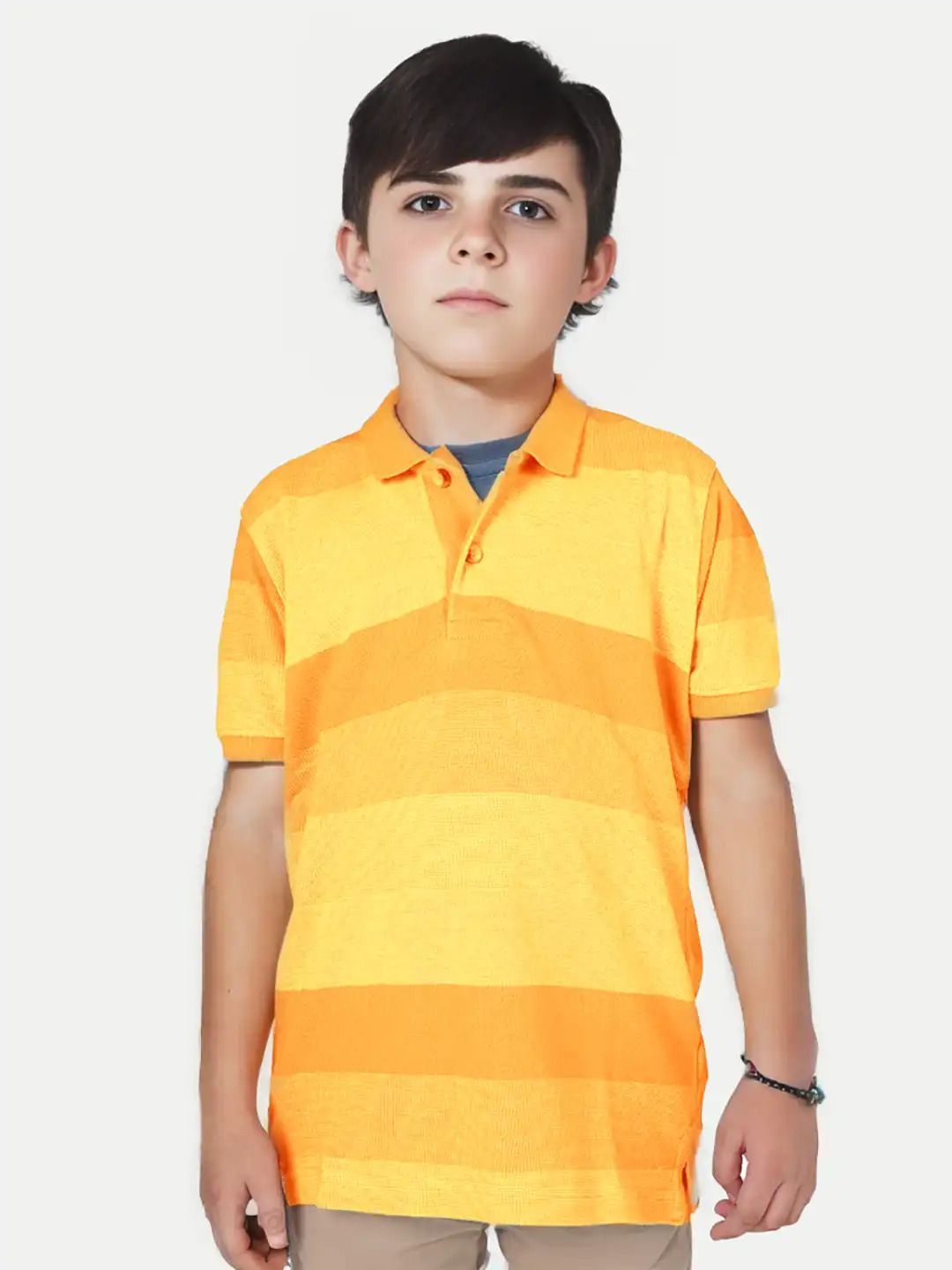 Teen Boys Yellow Colour-Blocked Polo T-Shirt