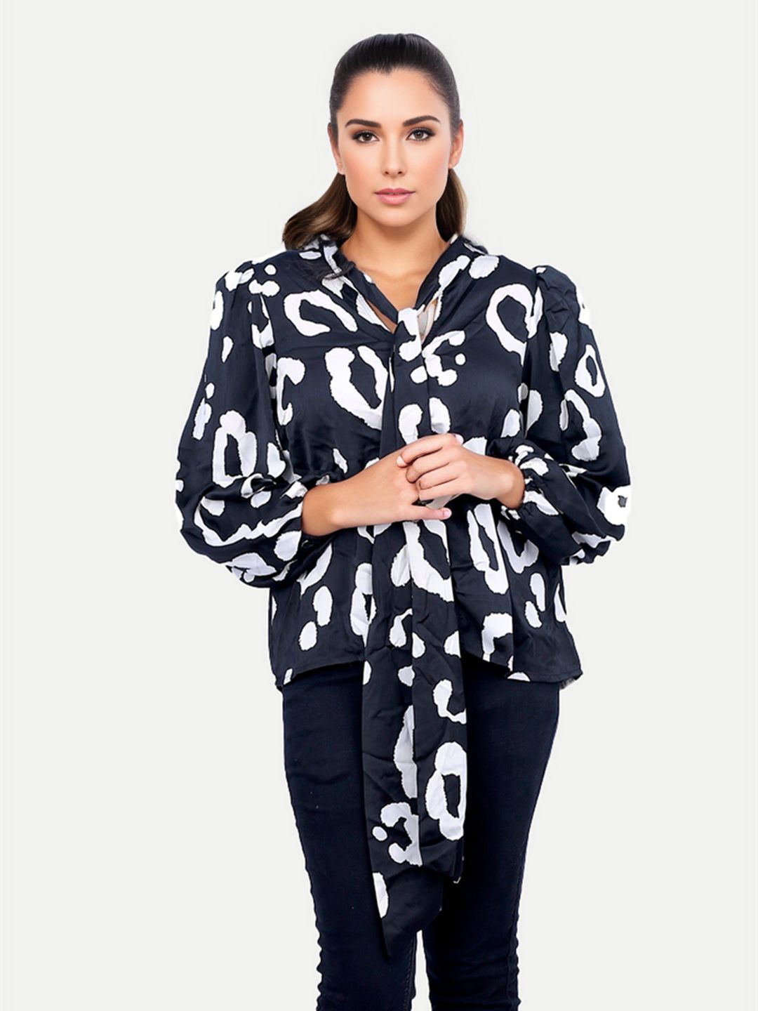 Women Printed Black Blouse