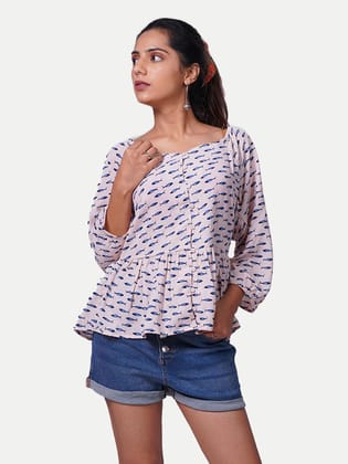 Women Light Pink Printed Peplum Top Women Light Pink Printed Peplum Top