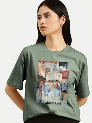 Women Olive Graphic Printed T- Shirts