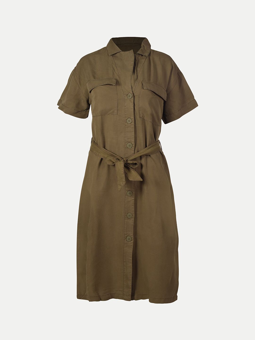 Women Olive Solid long Woven Dress