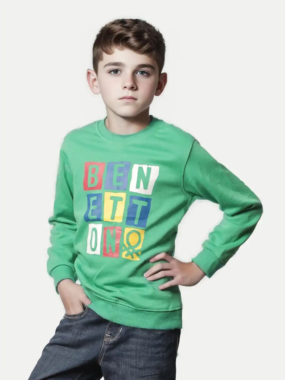 Teen Boys Green Graphic Printed Sweatshirt